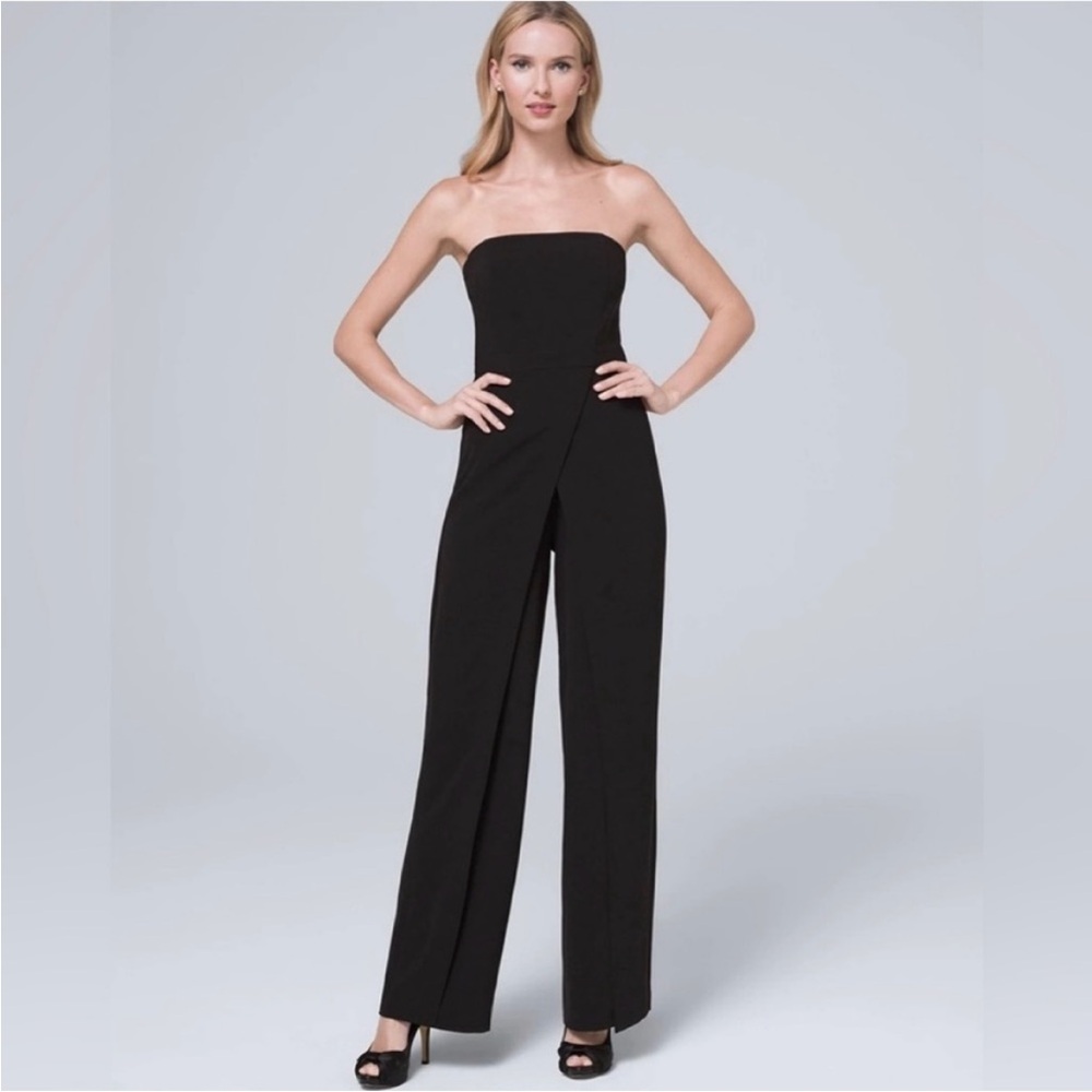 NWOT White House Black Market Black Strapless Convertible Split Leg Jumpsuit